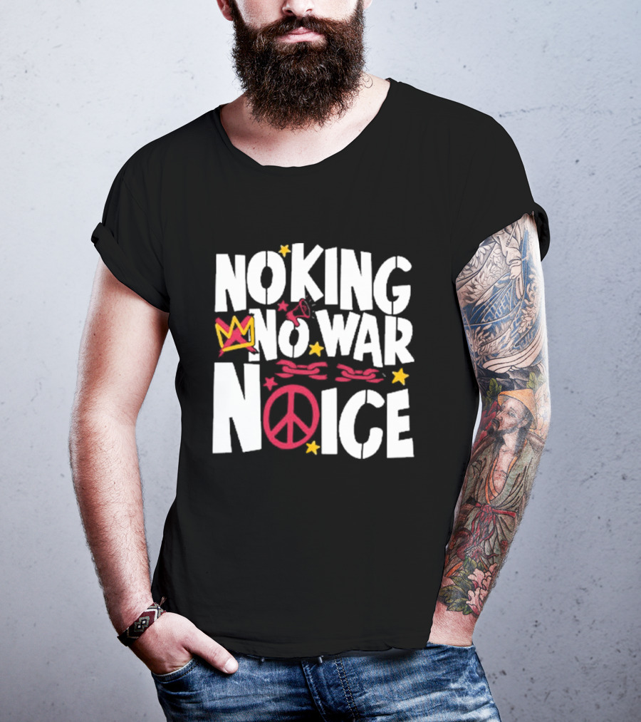 No King No War No ICE Peace Symbol Red Crown Yellow Stars T-Shirt