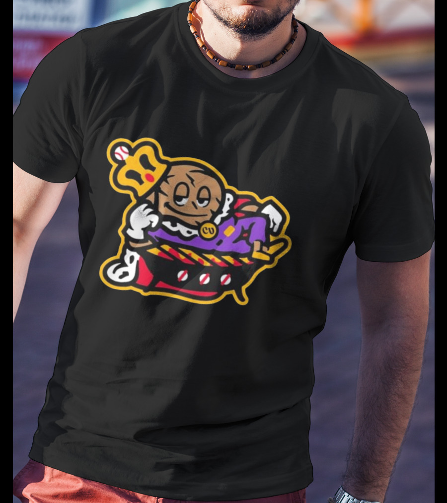 Visalia Central Valley Sir Loins Baseball King Character In Purple Robe And Crown T-Shirt