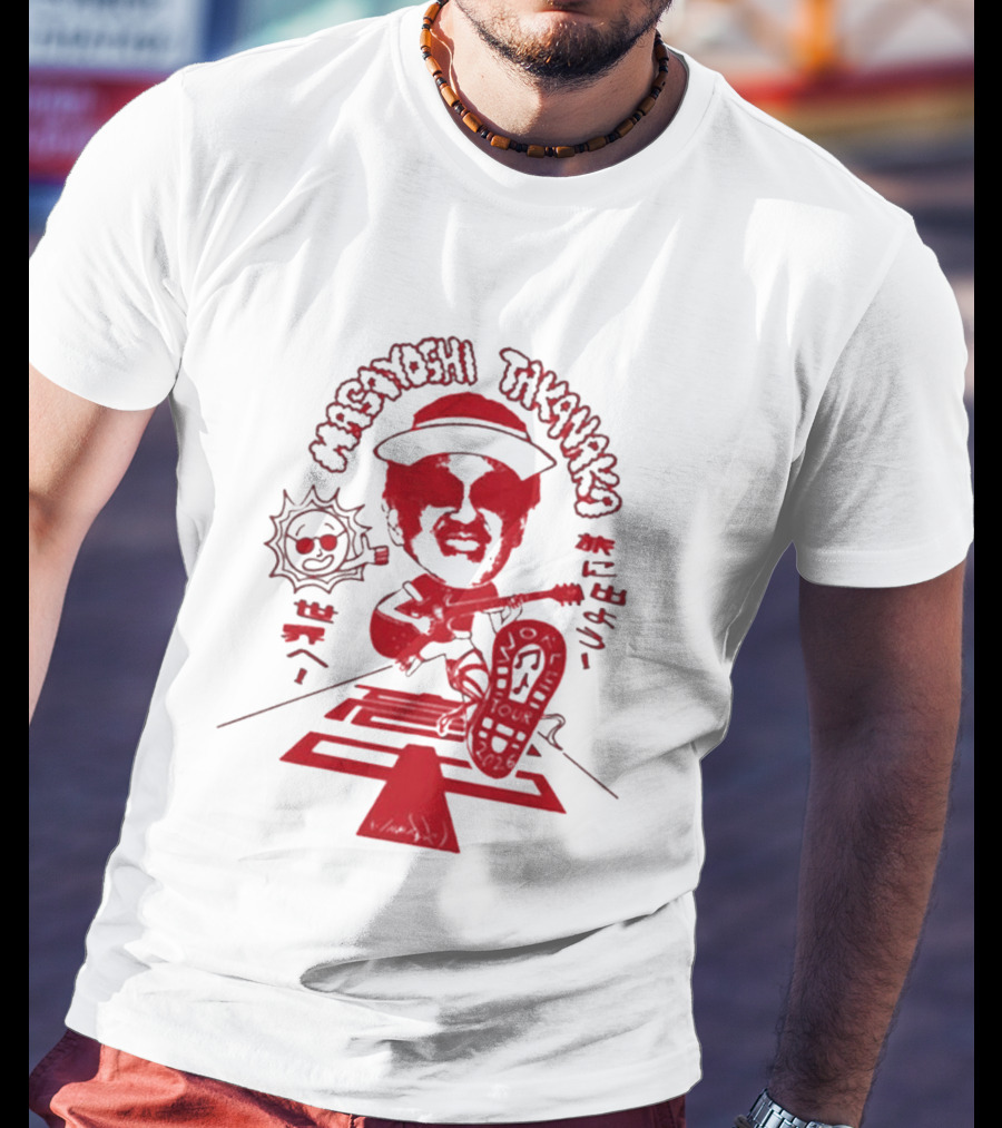 Masayoshi Takanaka Super Takanaka World Tour 2026 Caricature Art Red And White T-Shirt