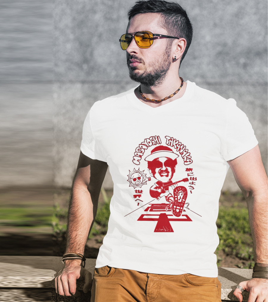 Masayoshi Takanaka Super Takanaka World Tour 2026 Caricature Art Red And White T-Shirt