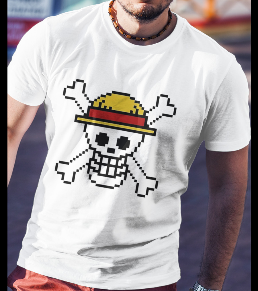 Jolly Roger Pixel Art One Piece Luffy Hat Crossbones T-Shirt