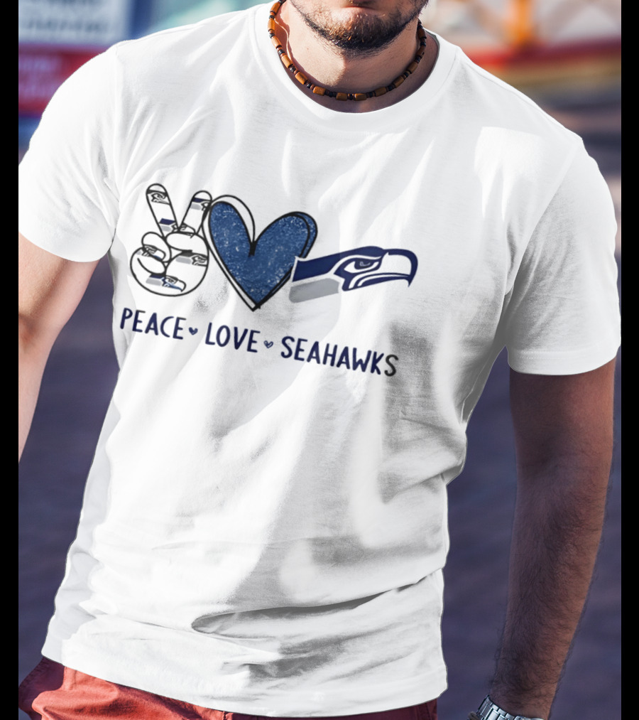 Peace Love Seattle Seahawks Blue Heart T-Shirt