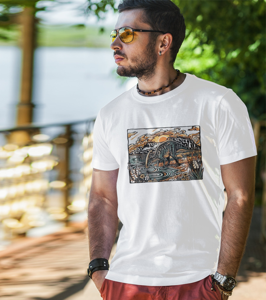Parasaurolophus Dream In Cretaceous Landscape T-Shirt