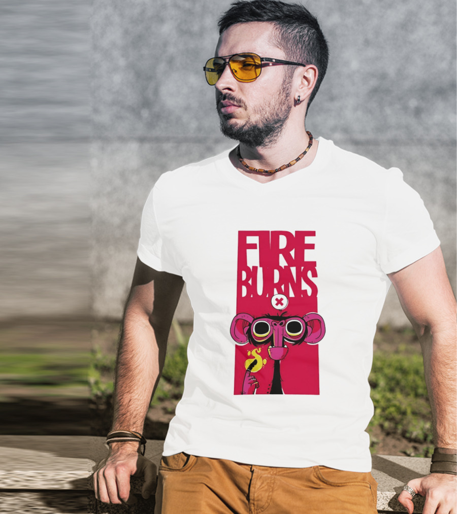 FIre Burns Monkey With Burning Hand T-Shirt