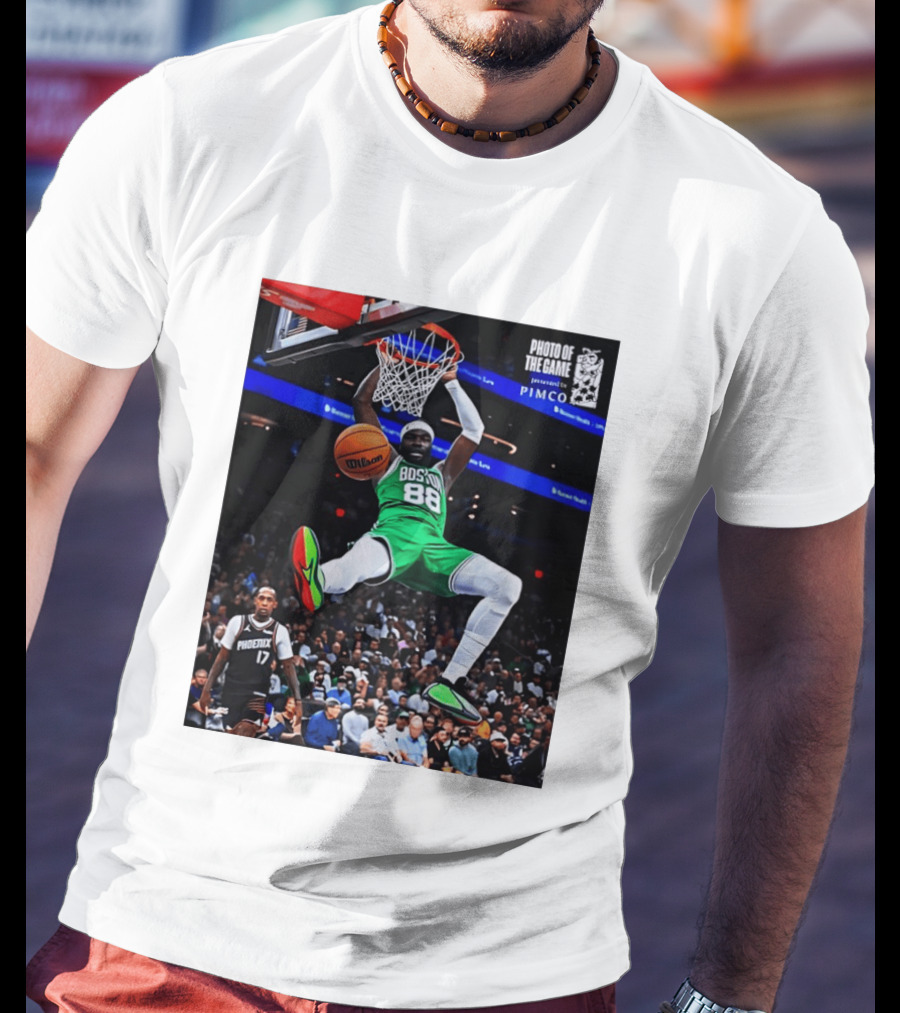 Neemias Queta Boston Celtics Dunk Action Photo With PIMCO At NBA Game T-Shirt