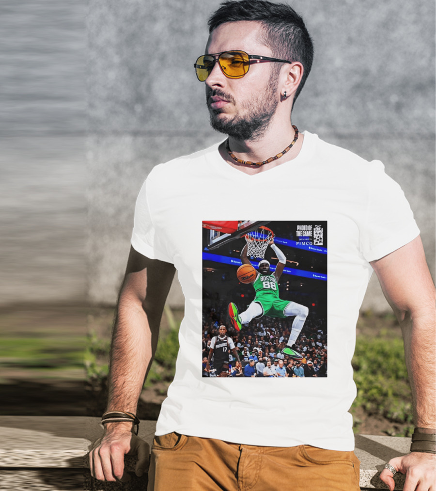 Neemias Queta Boston Celtics Dunk Action Photo With PIMCO At NBA Game T-Shirt