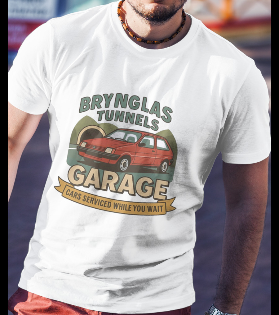 Brynglas Tunnels Garage Red Car Service Cars Serviced While You Wait T-Shirt