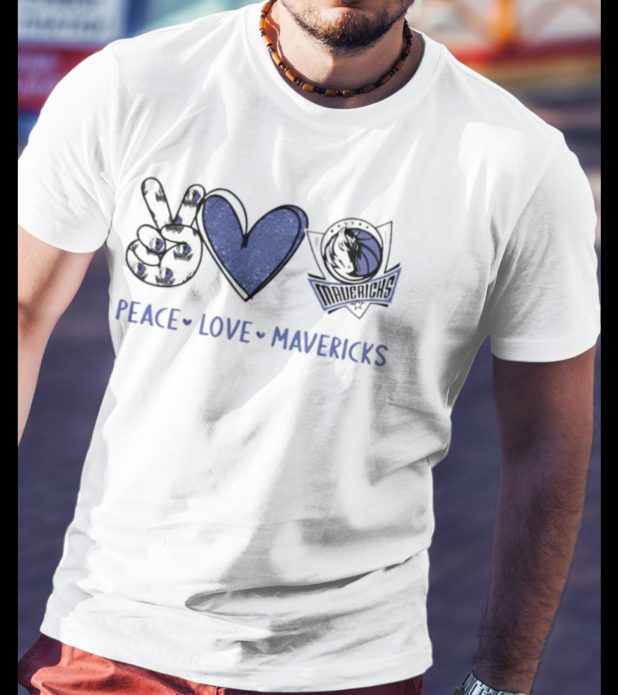 Peace Love Mavericks Dallas Basketball Team Logo Hands Sign T-Shirt
