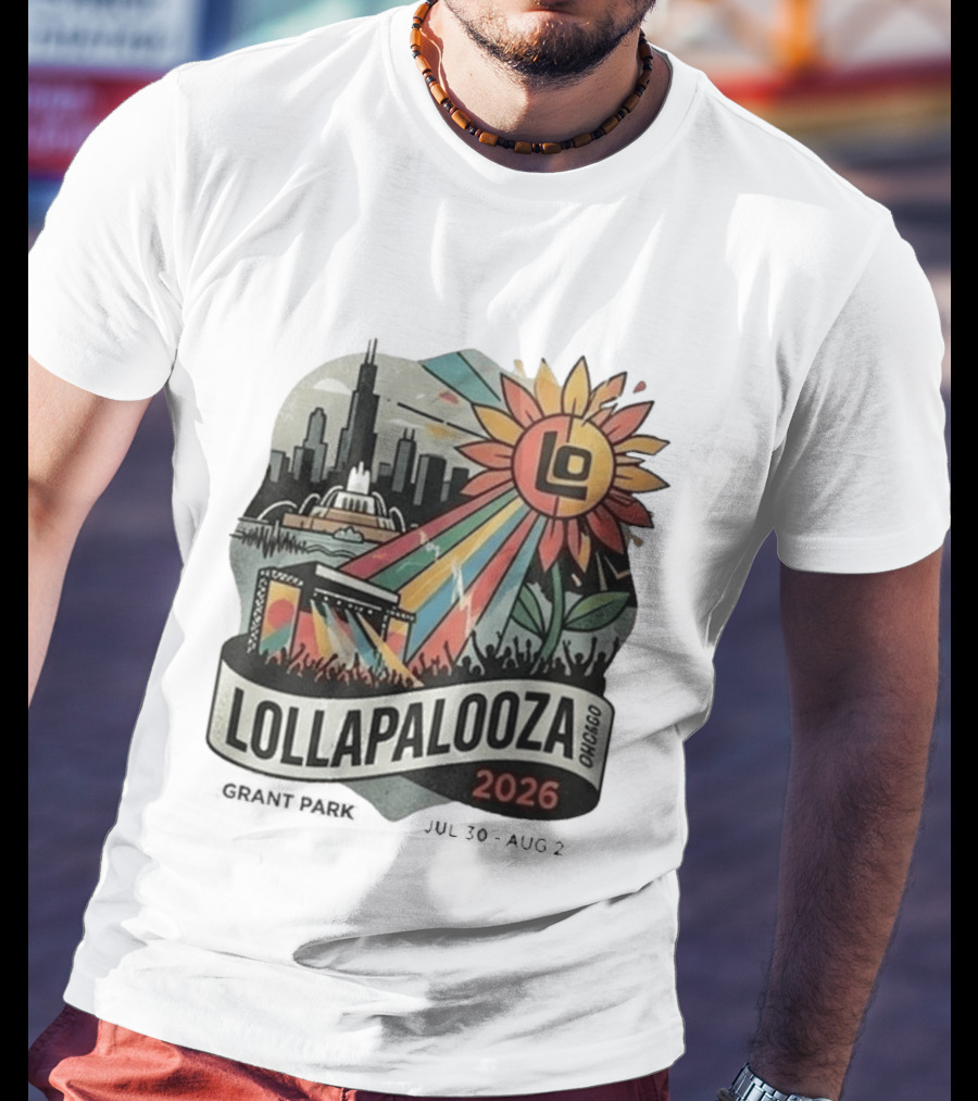 Lollapalooza 2026 Chicago Grant Park Skyline Sunflower Festival T-Shirt