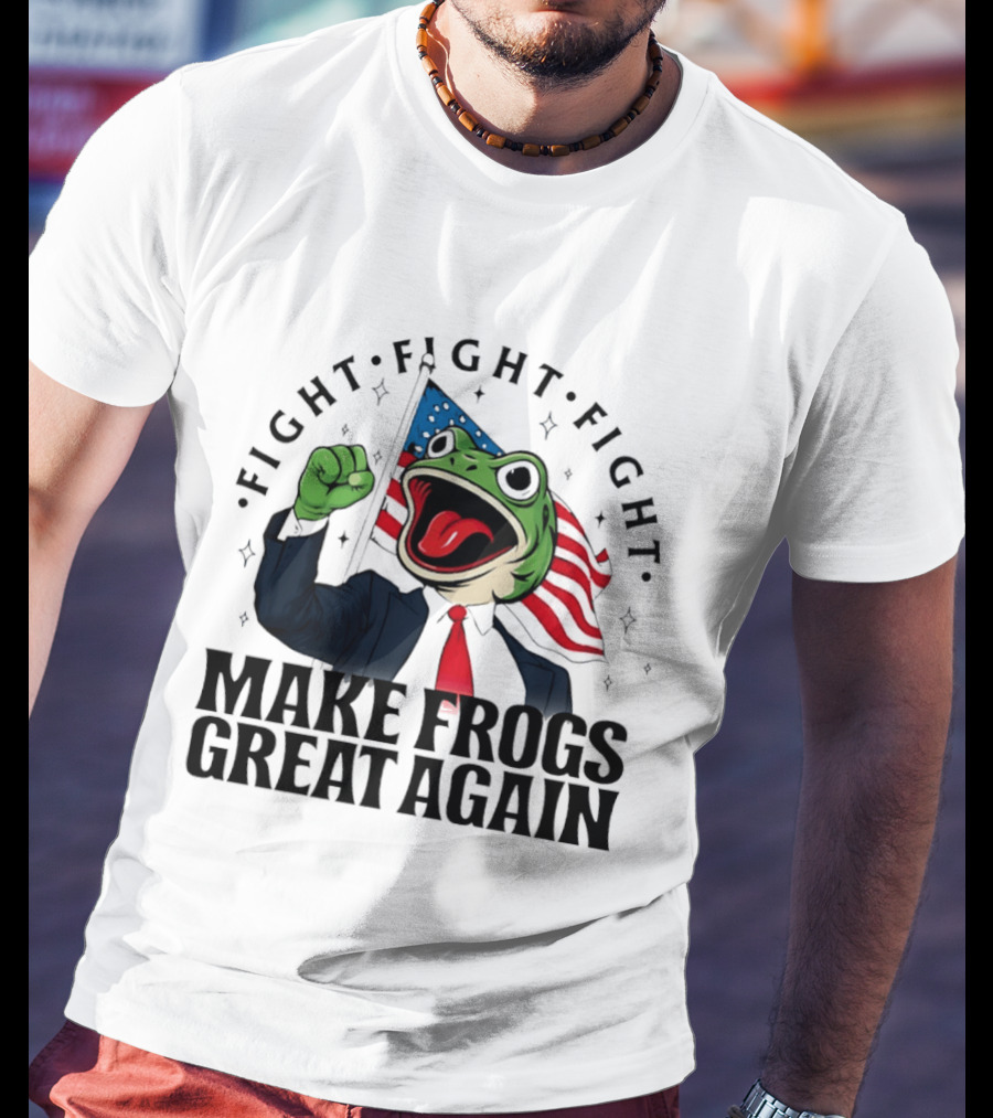 Fight Fight Fight Pepe Suit Make Frogs Great Again USA Flag T-Shirt