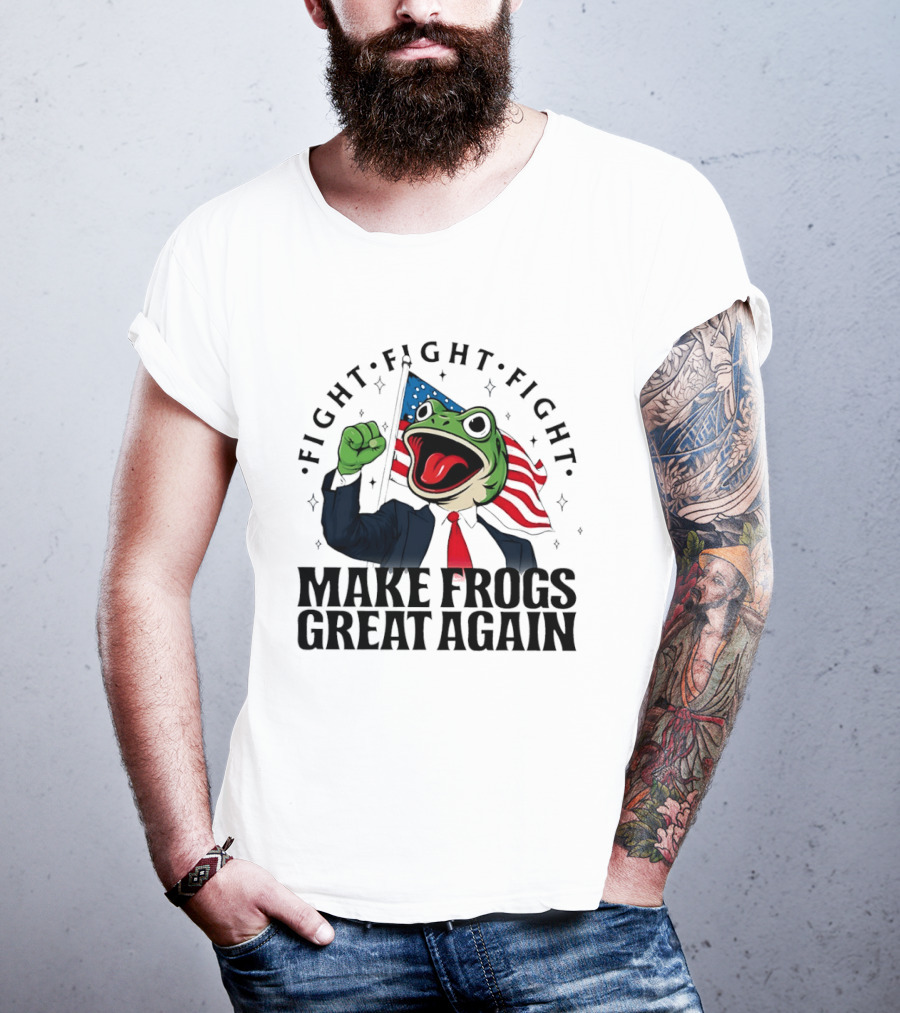 Fight Fight Fight Pepe Suit Make Frogs Great Again USA Flag T-Shirt