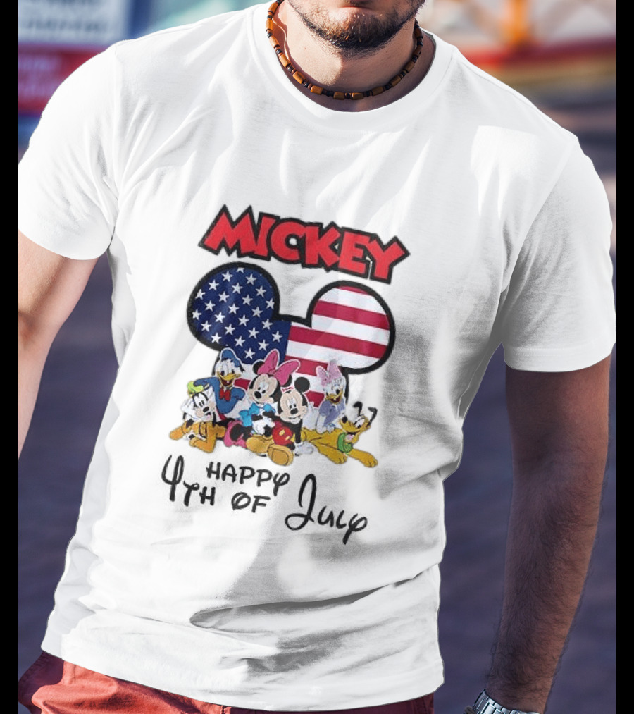 Mickey Mouse Happy 4th Of July Disney Celebration With American Flag And Characters T-Shirt