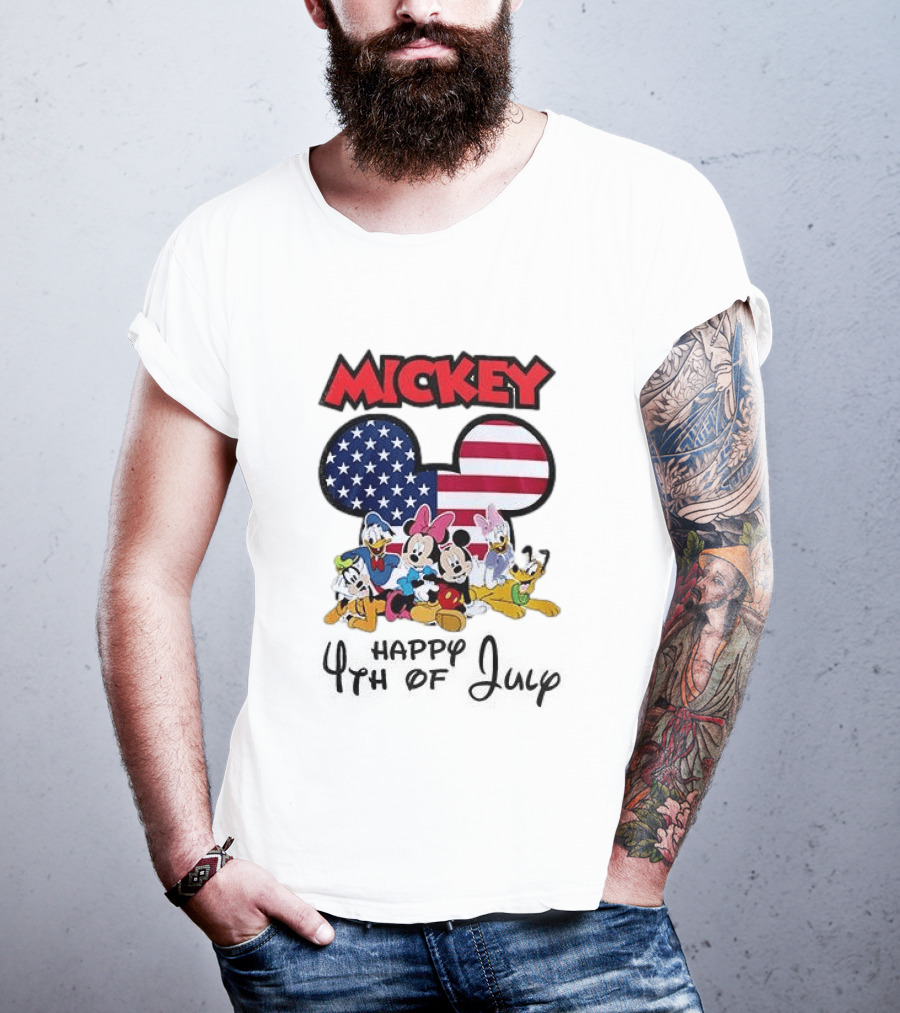 Mickey Mouse Happy 4th Of July Disney Celebration With American Flag And Characters T-Shirt
