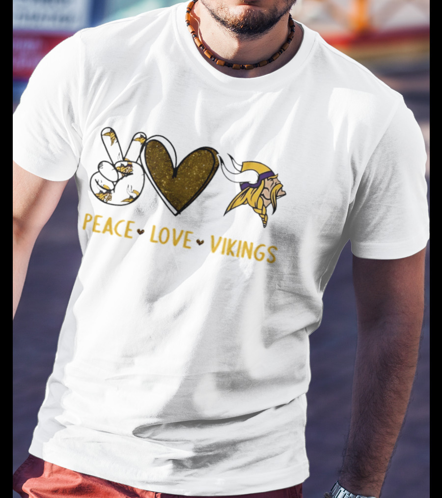 Minnesota Vikings Peace Love Vikings Hand Sign Heart Football Team T-Shirt