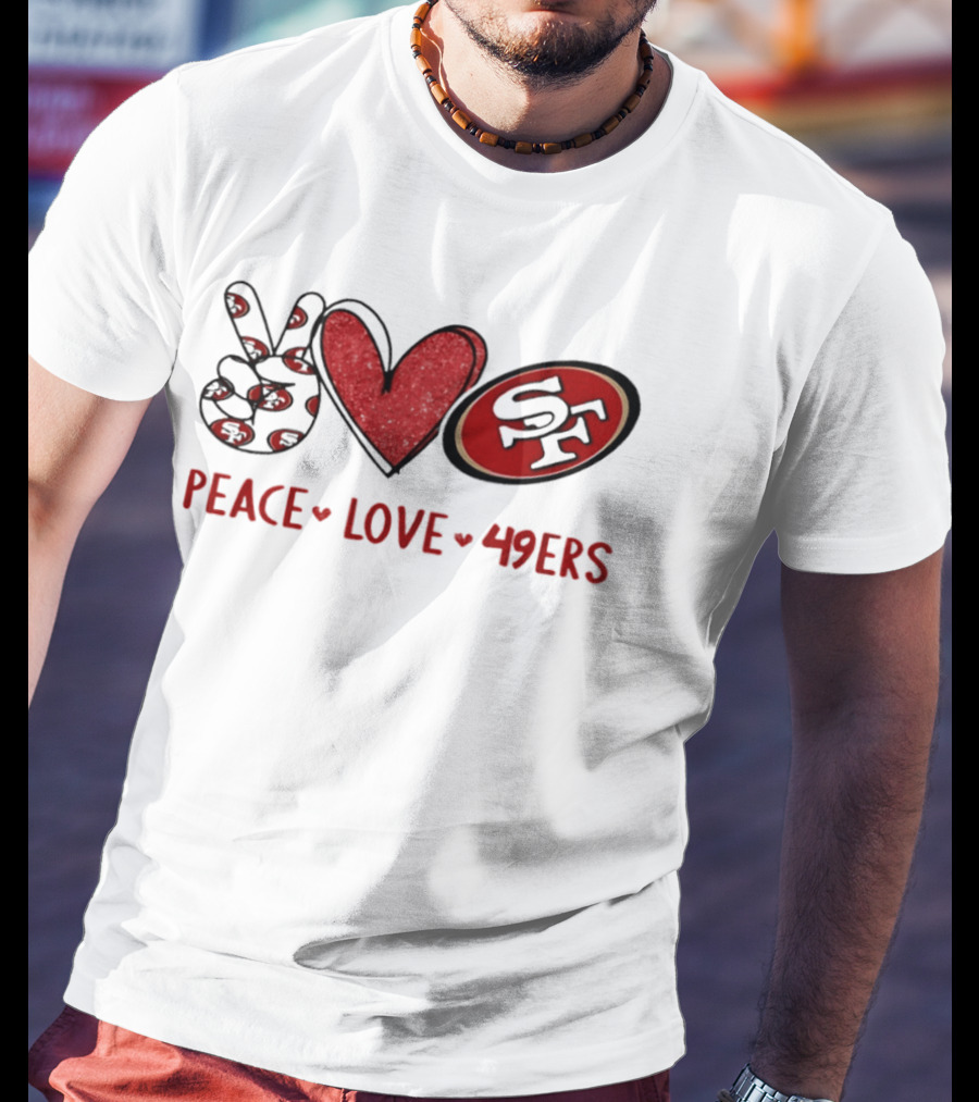 PEACE LOVE 49ERS SF Football Team Logo Heart T-Shirt