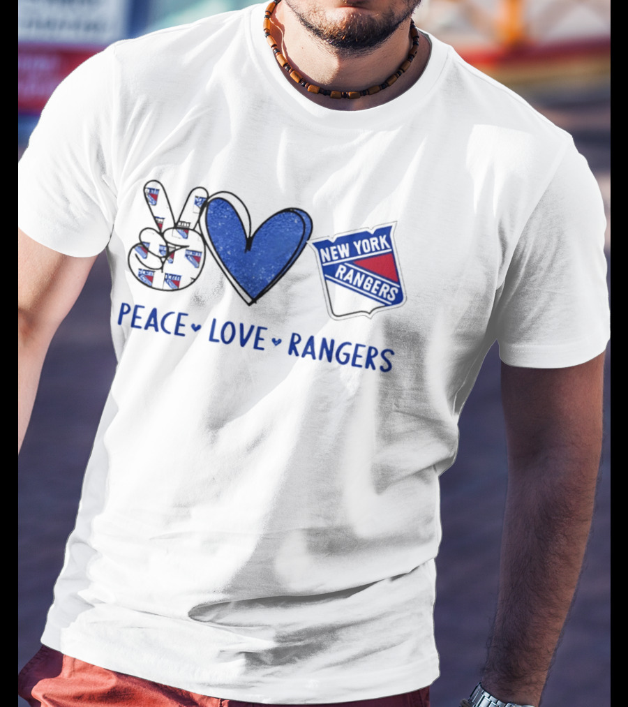 New York Rangers Peace Love Rangers Hands Heart Sign T-Shirt