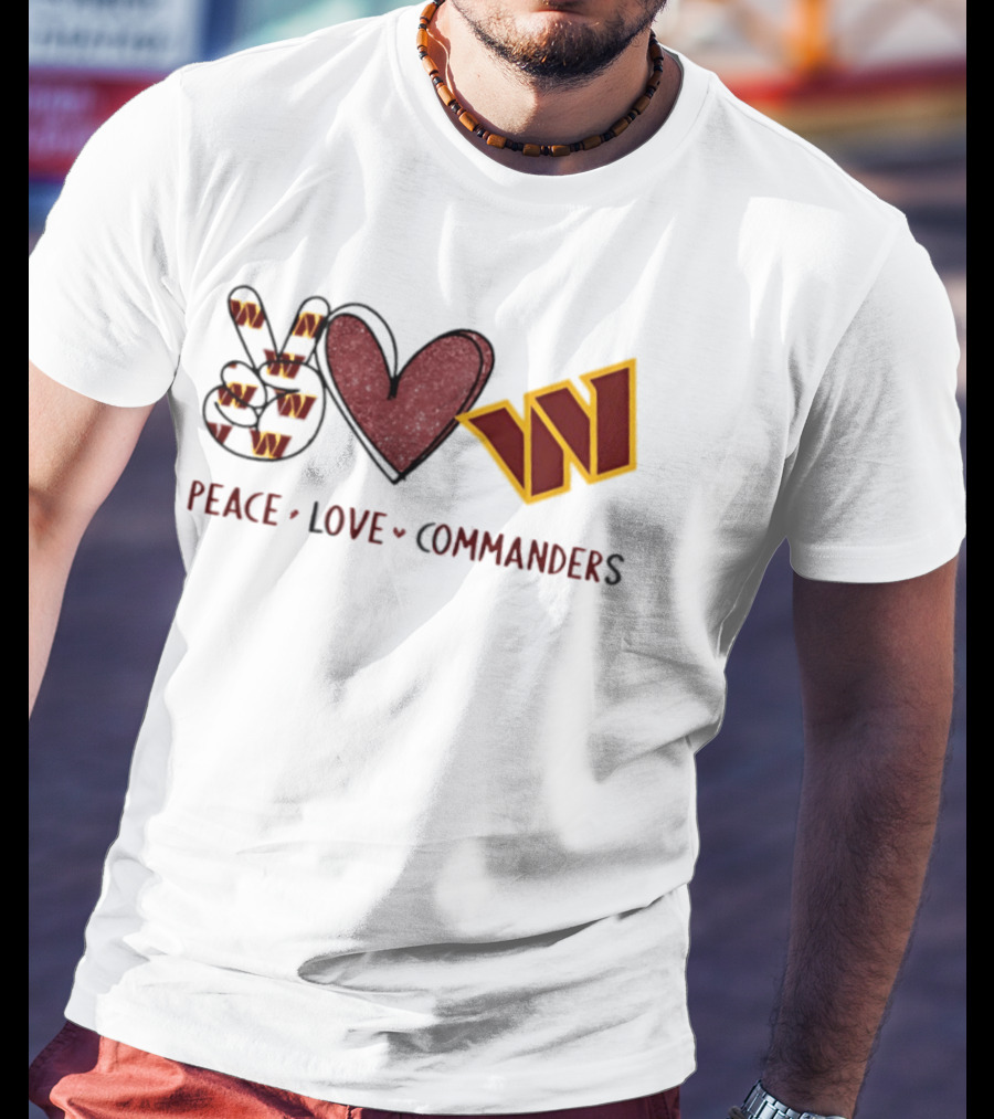 Peace Love Commanders Washington Commanders Football Team Logo Hands Heart Sign T-Shirt