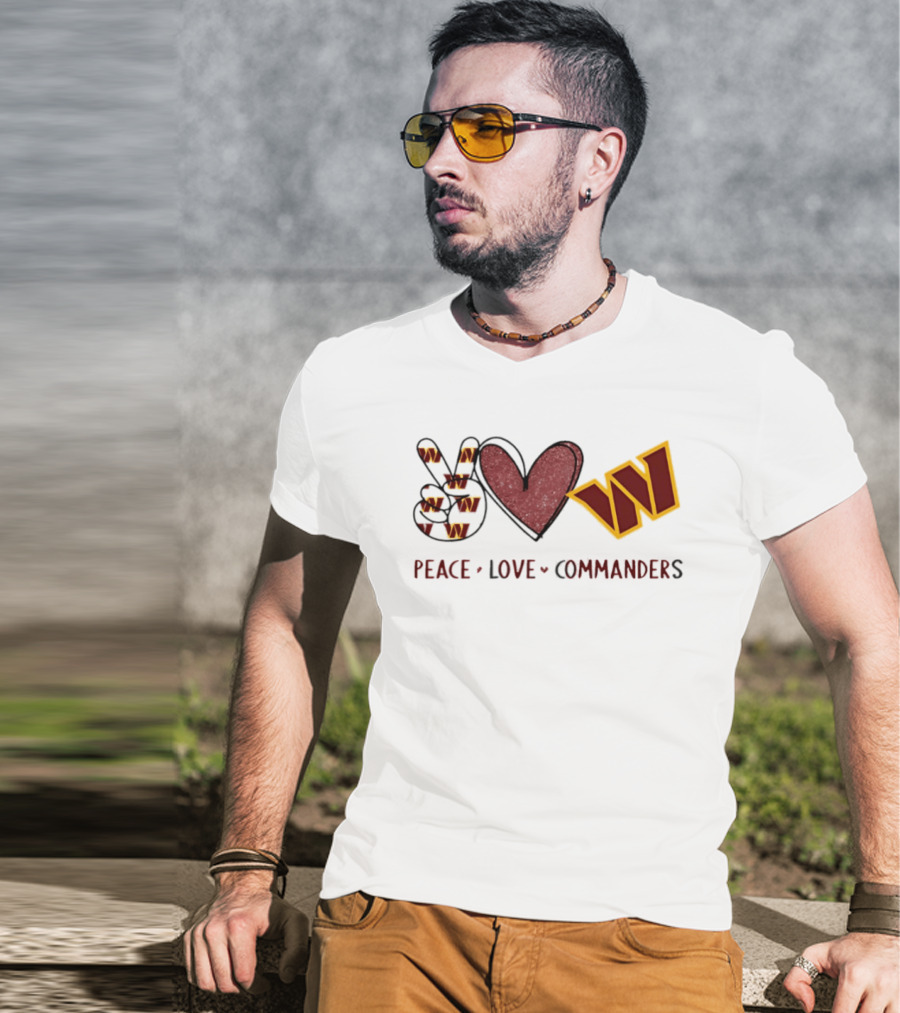 Peace Love Commanders Washington Commanders Football Team Logo Hands Heart Sign T-Shirt