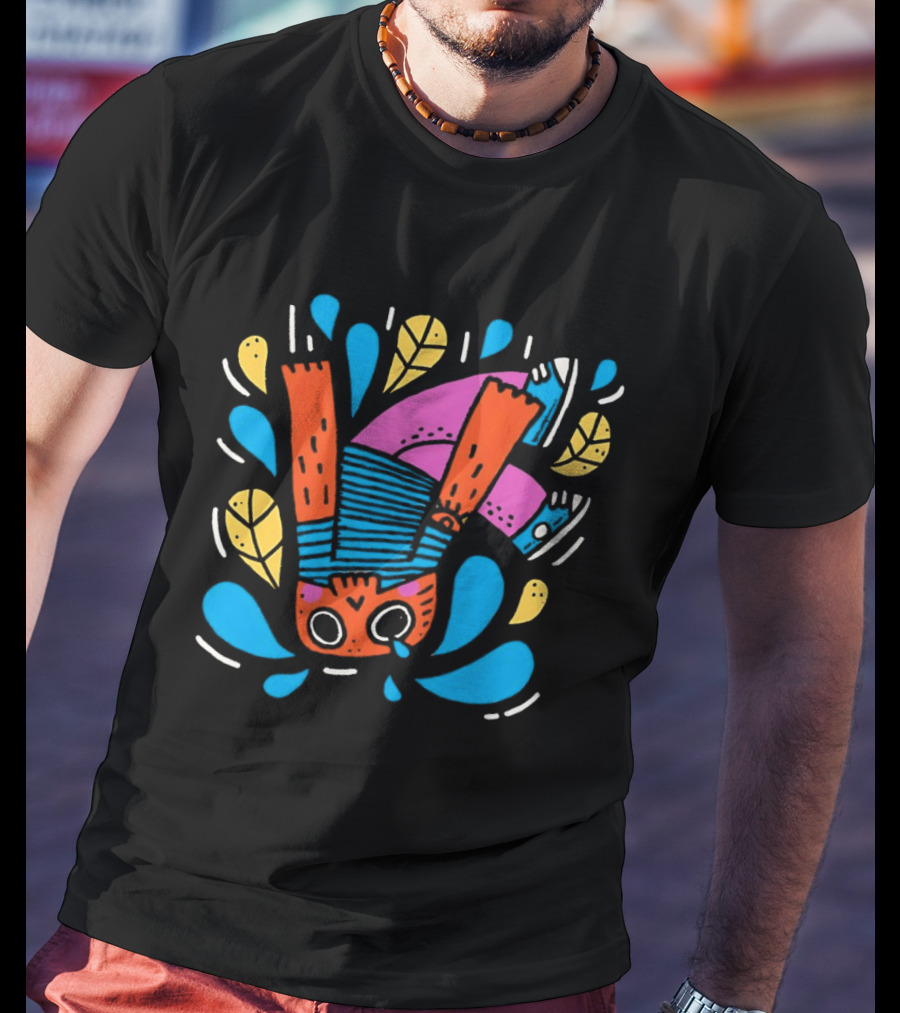 Decaida Downfall Colorful Cartoon Character Upside Down Splash T-Shirt