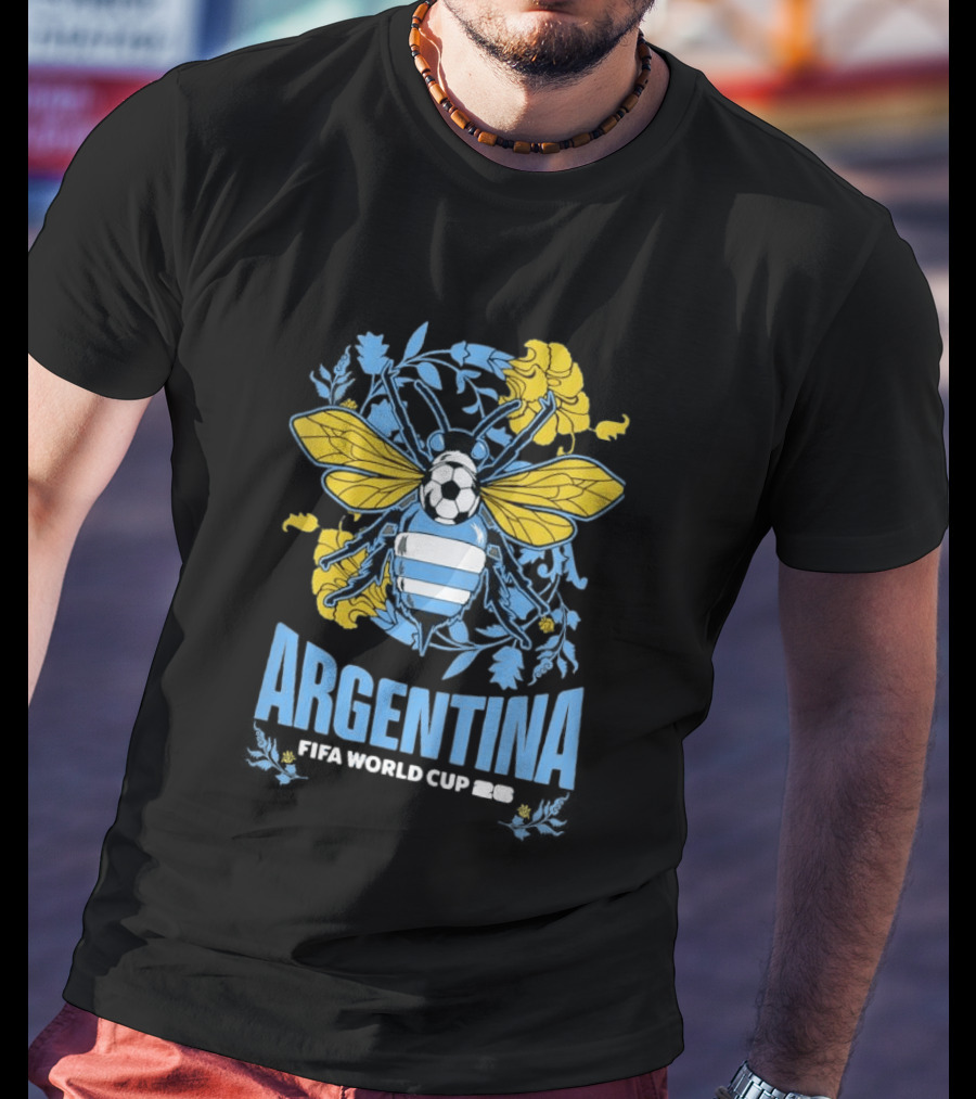 Argentina FIFA World Cup 26 Bee Soccer Ball Wings Floral T-Shirt
