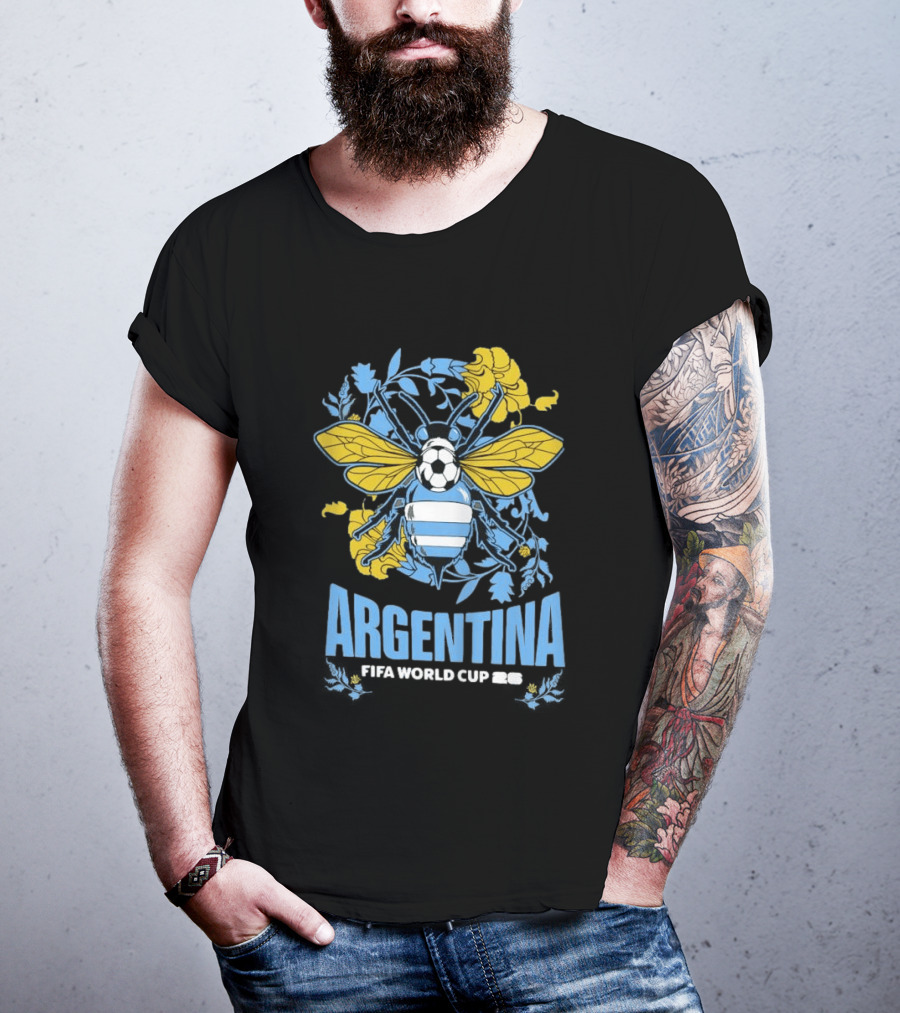 Argentina FIFA World Cup 26 Bee Soccer Ball Wings Floral T-Shirt