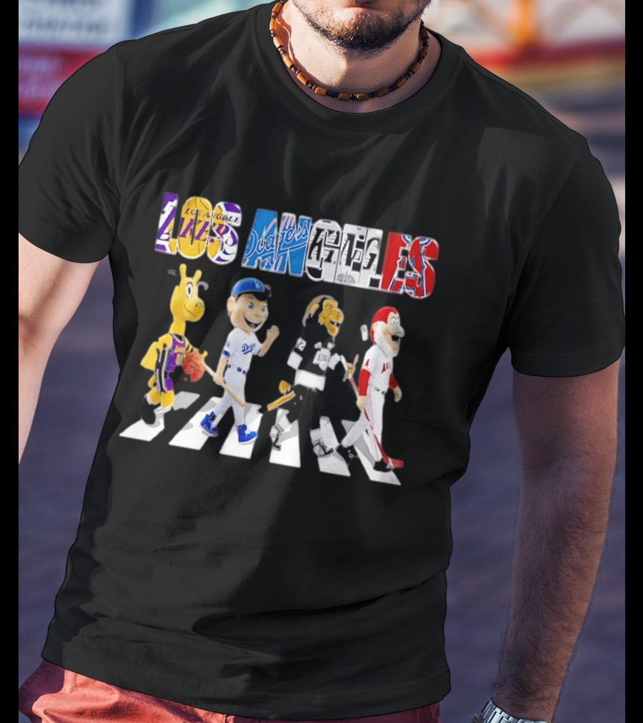 Los Angeles Lakers Dodgers Kings Angels Mascots Walking Abbey Road T-Shirt