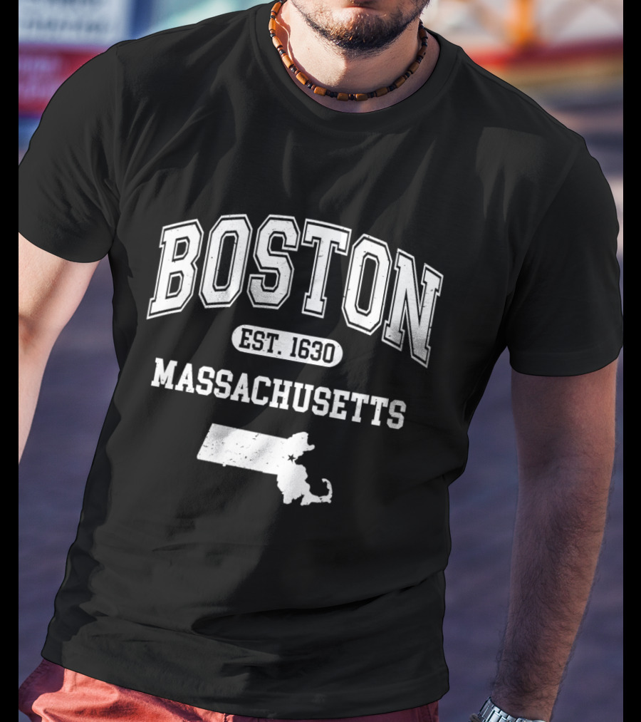 Boston Massachusetts Est 1630 Varsity With State T-Shirt