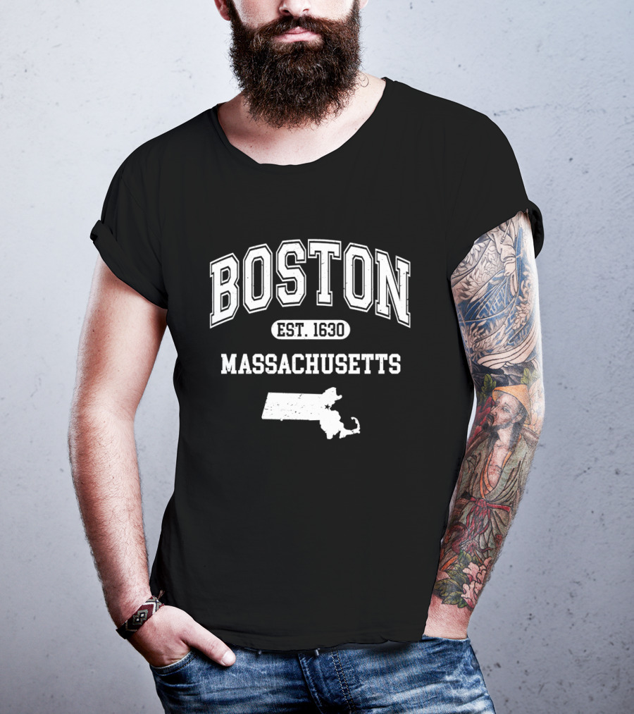 Boston Massachusetts Est 1630 Varsity With State T-Shirt