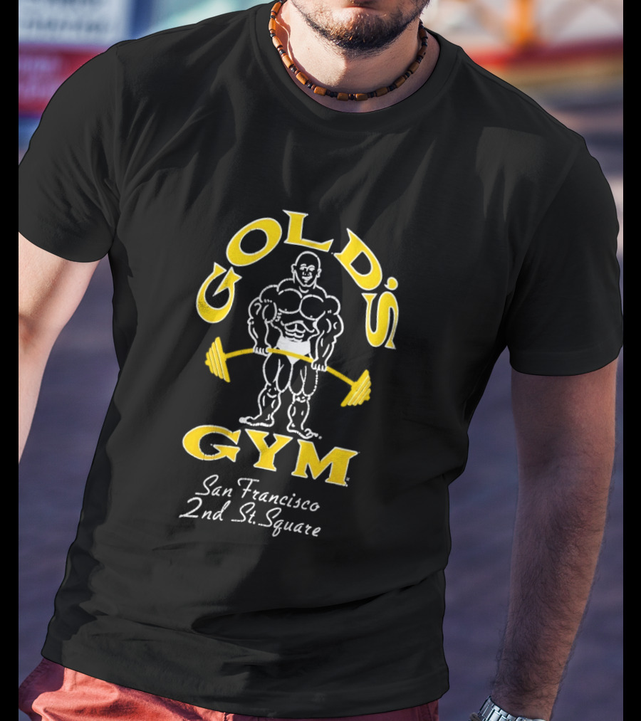 Gold's Gym San Francisco 2nd St Square Bodybuilder With Barbell T-Shirt