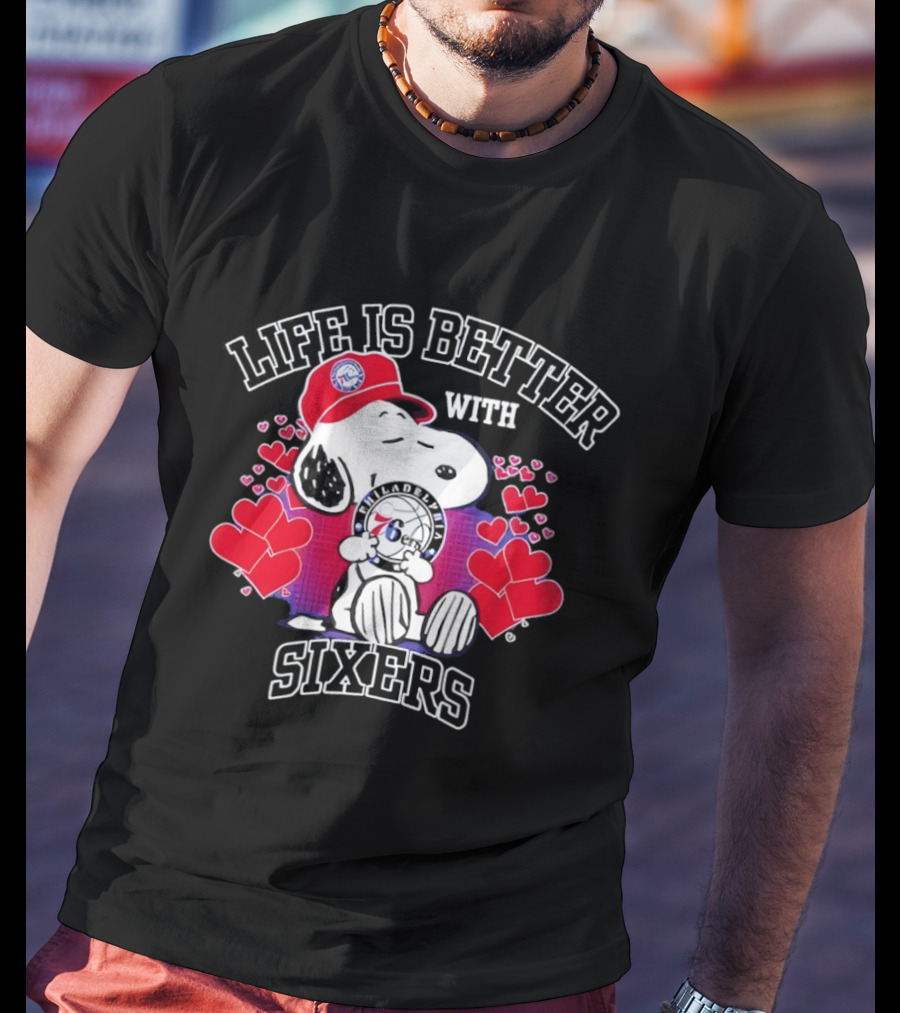 Life Is Better With Philadelphia 76ers Snoopy Hearts T-Shirt