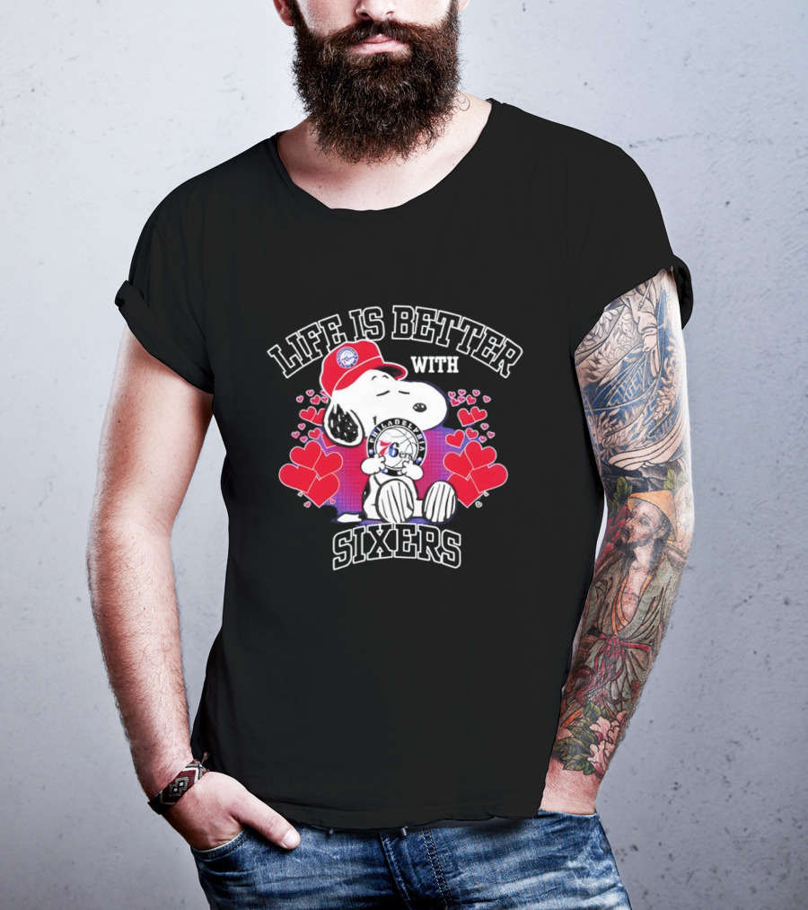 Life Is Better With Philadelphia 76ers Snoopy Hearts T-Shirt