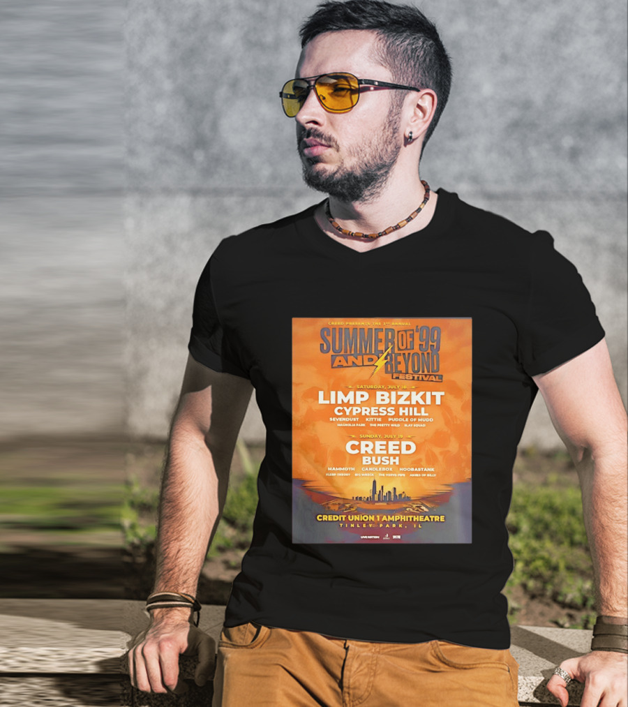 Creed Presents Summer Of '99 And Beyond Festival 2026 Full Lineup With Limp Bizkit And Creed At Credit Union Amphitheatre Tinley Park Illinois T-Shirt