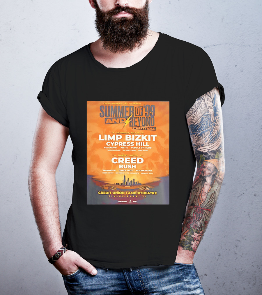 Creed Presents Summer Of '99 And Beyond Festival 2026 Full Lineup With Limp Bizkit And Creed At Credit Union Amphitheatre Tinley Park Illinois T-Shirt