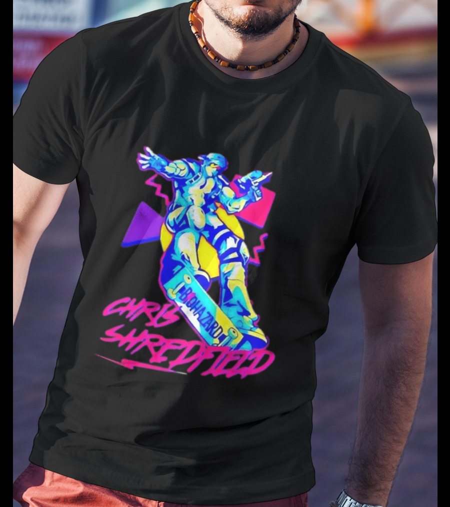 Chris Shredfield Brohazard Skateboarding Robot Neon T-Shirt