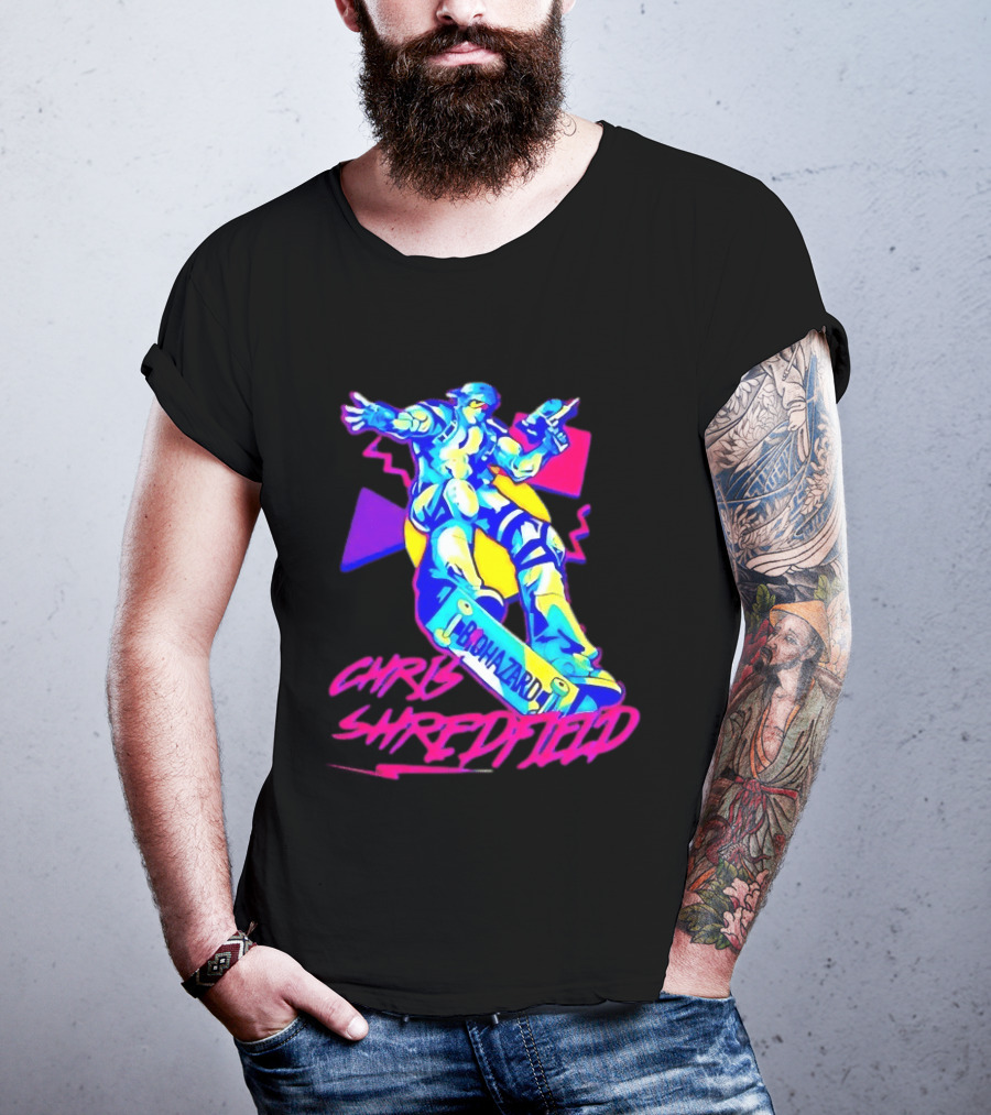 Chris Shredfield Brohazard Skateboarding Robot Neon T-Shirt
