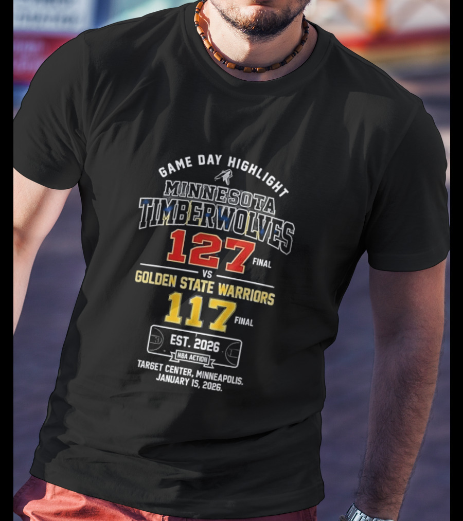 Minnesota Timberwolves 127 Vs Golden State Warriors 117 Game Day Highlight January 15 2026 Target Center Minneapolis T-Shirt