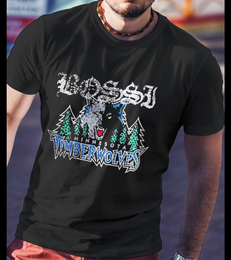 Bossi Minnesota Timberwolves Wolf And Trees T-Shirt