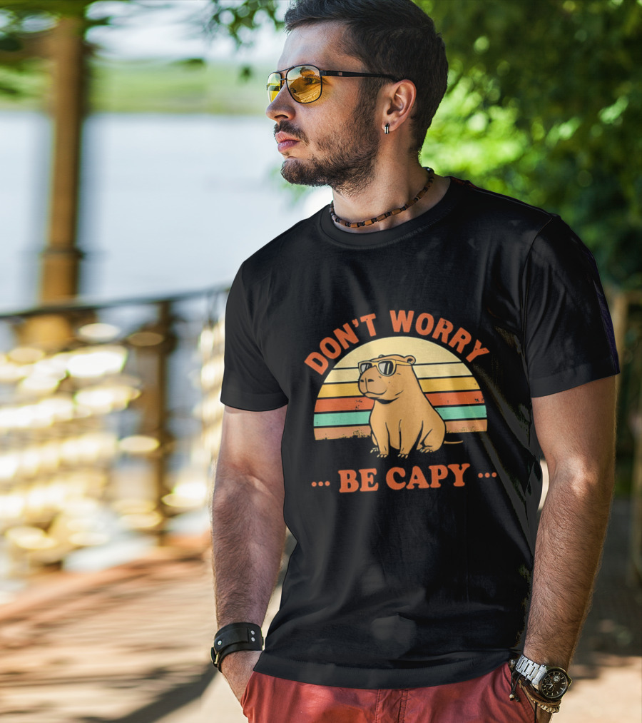 Don't Worry Be Capy Retro Capybara Sunglasses T-Shirt