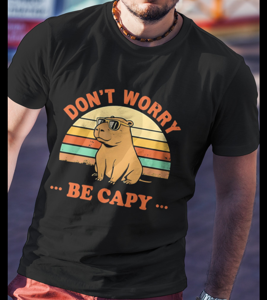 Don't Worry Be Capy Retro Capybara Sunglasses T-Shirt