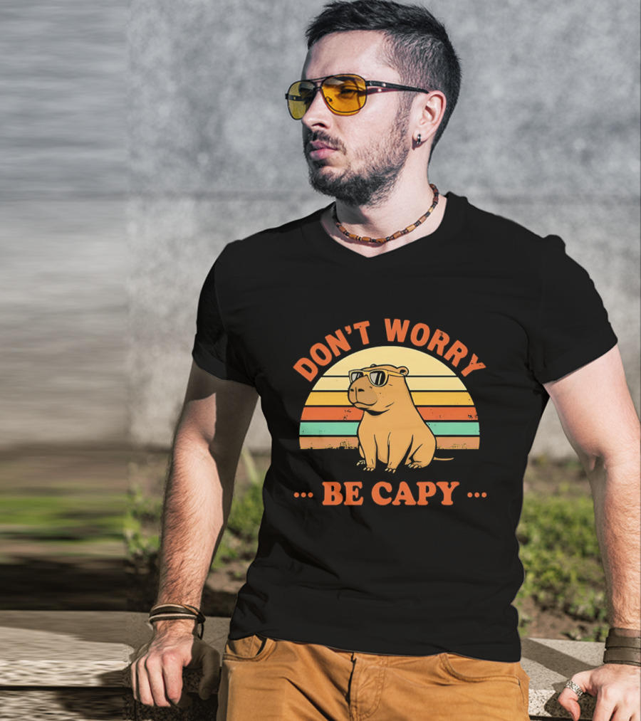 Don't Worry Be Capy Retro Capybara Sunglasses T-Shirt