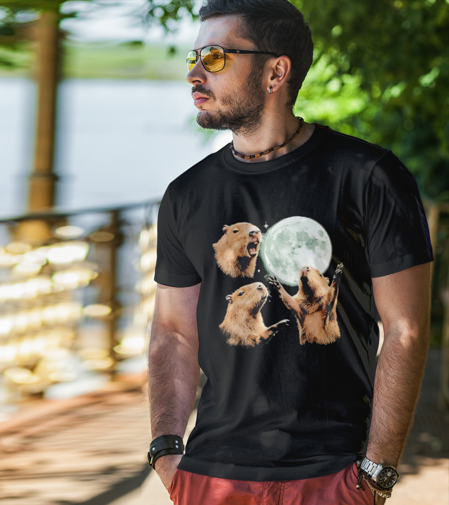 Capybara Howling At Full Moon Tranquility T-Shirt