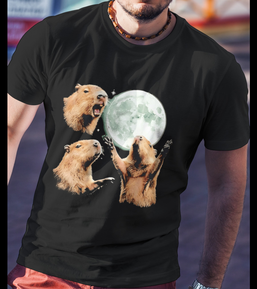 Capybara Howling At Full Moon Tranquility T-Shirt