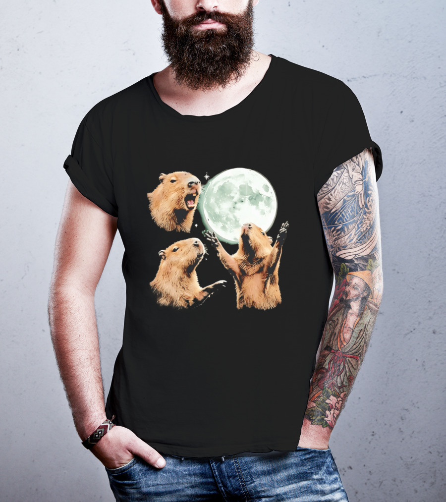 Capybara Howling At Full Moon Tranquility T-Shirt