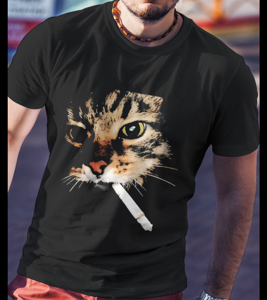 Cat Smoking Big Head Meme Artfully Distorted Feline Expression T-Shirt