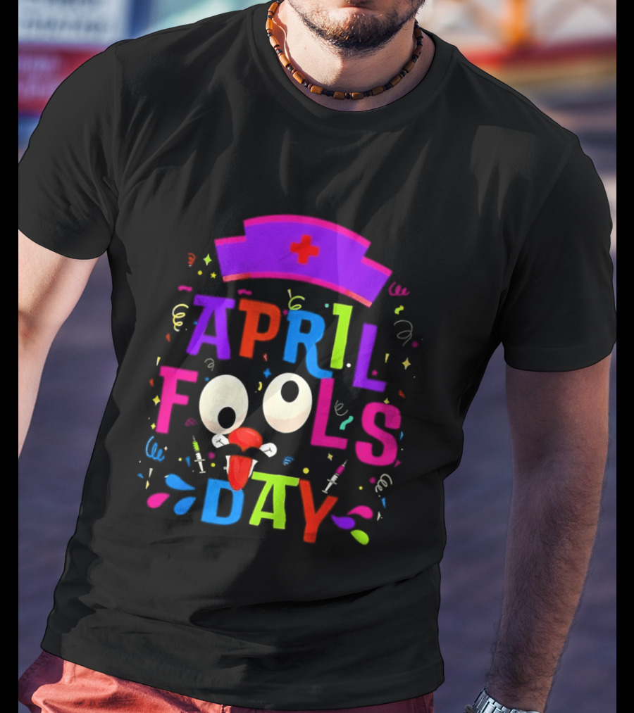 April Fools Day Nurse Hat With Colorful Confetti And Googly Eyes T-Shirt
