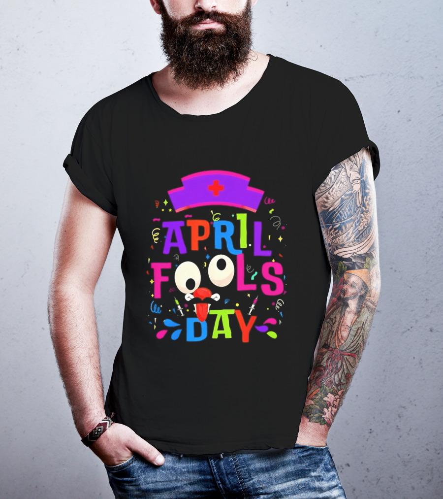 April Fools Day Nurse Hat With Colorful Confetti And Googly Eyes T-Shirt
