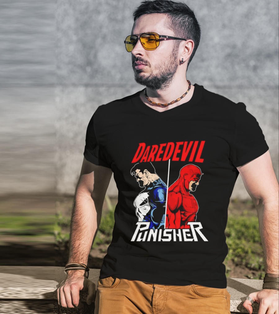 Daredevil Punisher Split Silhouette Marvel Characters T-Shirt