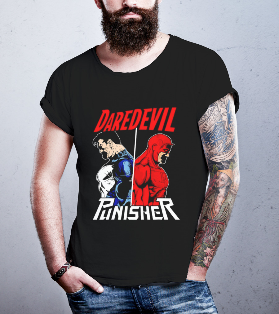 Daredevil Punisher Split Silhouette Marvel Characters T-Shirt