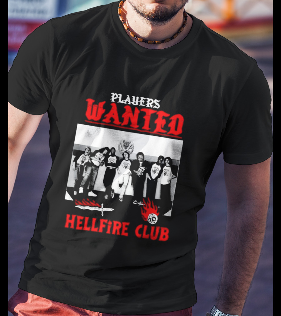Players Wanted Hellfire Club Retro Group Photo Gaming Dungeons Dragons Fantasy T-Shirt