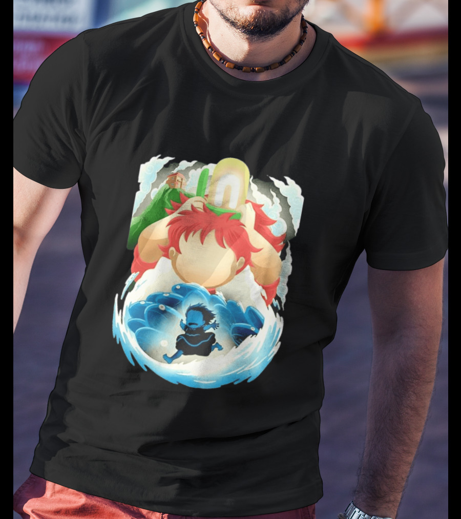 Ponyo Anime 2008 Little Fish Girl Bubble Adventure Scene T-Shirt